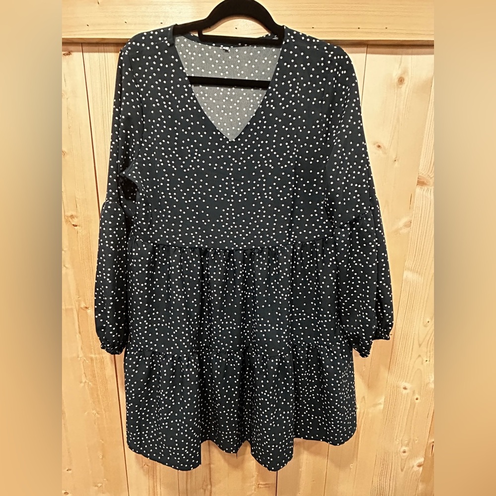 Women's Tunic Dress, V Neck Long Sleeve Cottagecore Swing Ruffle Dress